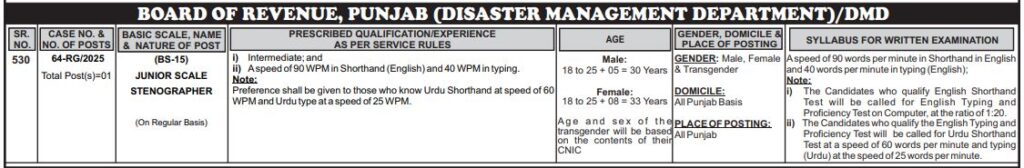 PPSC Junior Scale Stenographer (BS-15) Latest Jobs 2025